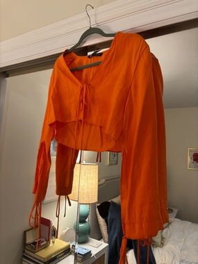 Zara Orange Long-Sleeve Tie-Front Crop Top